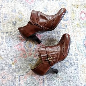 Bass brown booties wingtip heels